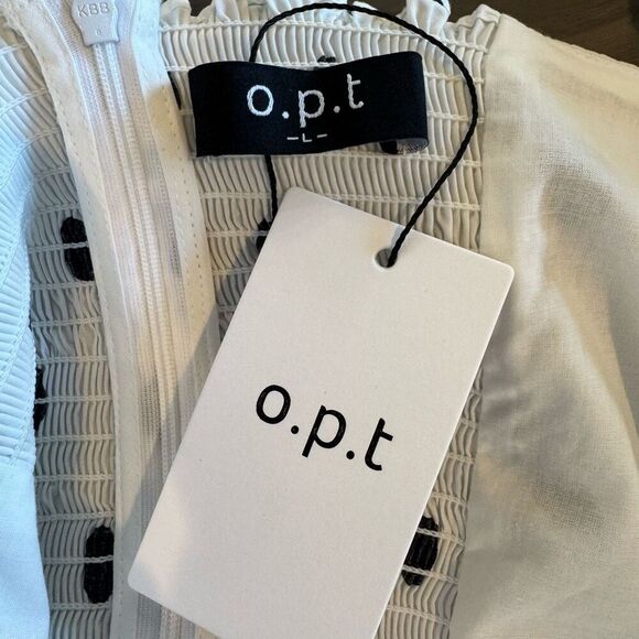 NWT O.P.T. White Black Polka Dot River Pleated Mini Dress - Picture 8 of 9